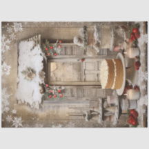 Bolo de Natal Vintage com Neve Decoupage de Férias