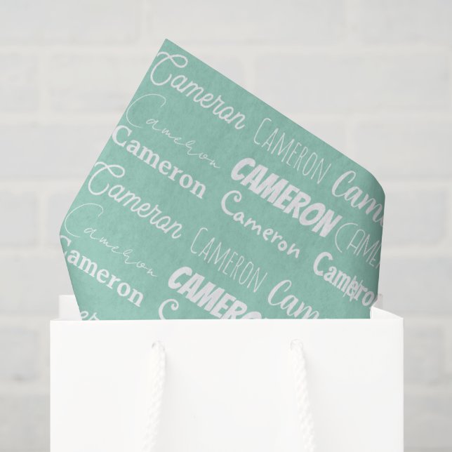 Papel De Seda Bolo Personalizado Verde Menta Espuma do Mar Nome (Sacola de presentes)