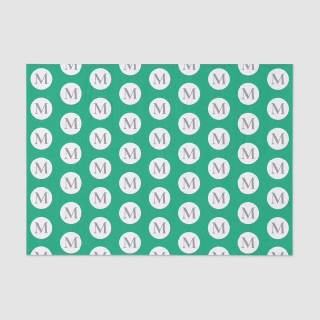 Papel De Seda Bolsa de Monograma de Bolinhas Verde (Frente )