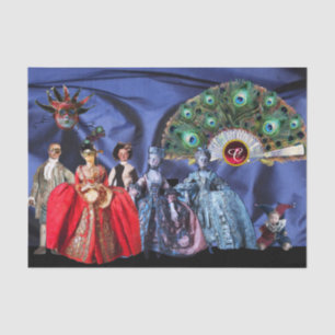 Papel De Seda BOMBAS ANTIGAS ITALIANAS, MASCARADA MÁSCARAS Azul