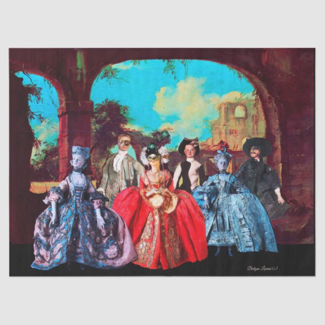 PAPEL DE SEDA BOMBAS ANTIGAS VENETIANAS, MÁSCARAS DE MASCARADA (Frente )