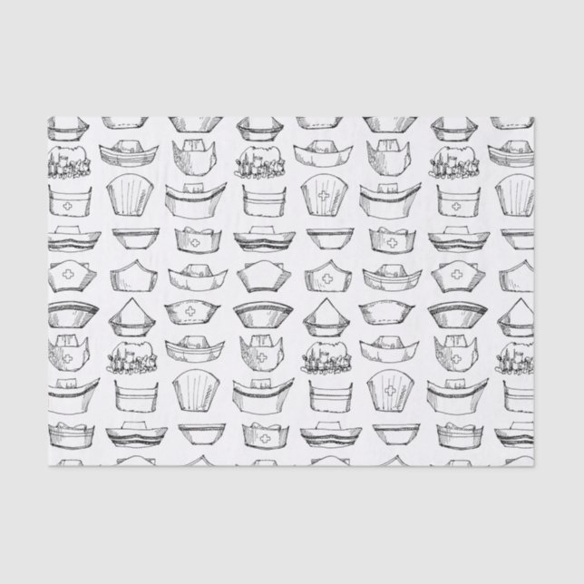 Papel De Seda Boné de Enfermeiro Padrão Preto e Branco (Frente )