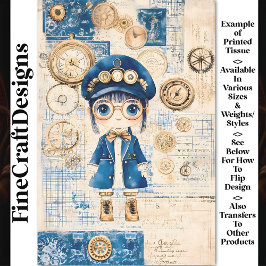 Papel De Seda Boneca Aquarela Steampunk Fofa, Decoupage Azul BH8