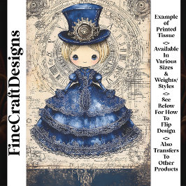Papel De Seda Boneca Steampunk com vestido azul e chapéu AM4 Dec
