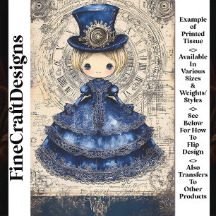Papel De Seda Boneca Steampunk com vestido azul e chapéu AM4 Dec