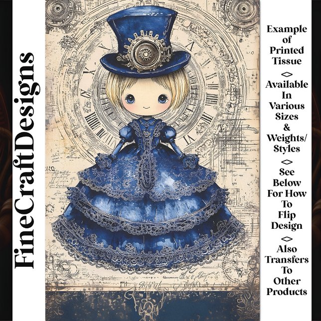 Papel De Seda Boneca Steampunk com vestido azul e chapéu AM4 Dec (Criador carregado)