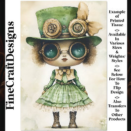 Papel De Seda Boneca Steampunk de Raça Mista, Decoupagem Verde A