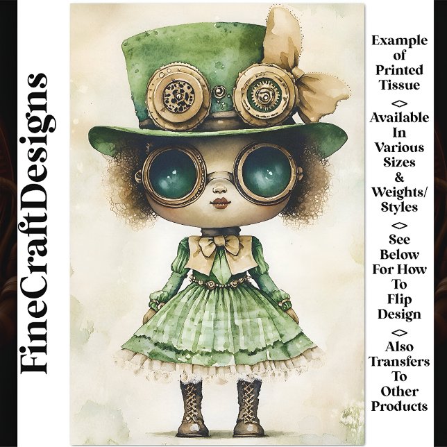 Papel De Seda Boneca Steampunk de Raça Mista, Decoupagem Verde A (Criador carregado)
