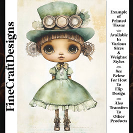 Papel De Seda Boneca Steampunk Vestido Verde & Chapéu AM5 Decoup