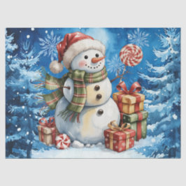 Papel De Seda Boneco de Neve Azul de Inverno & Presentes de Nata