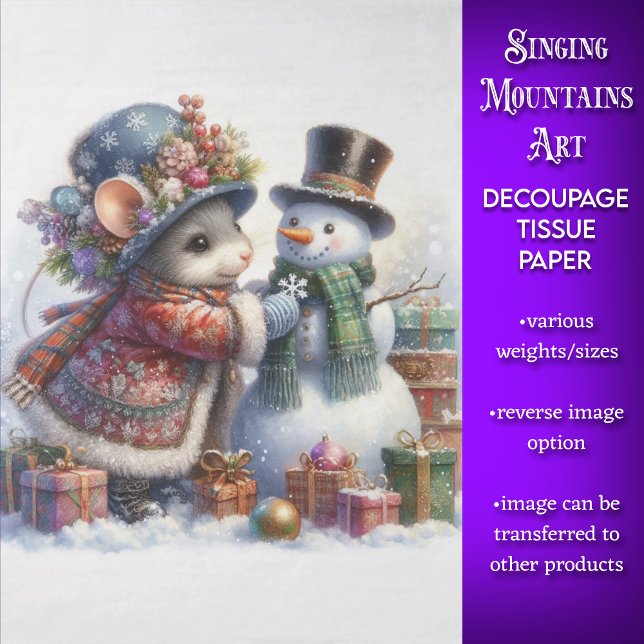 Papel De Seda Boneco de Neve Caprichoso e Decoupage de Rato de N (Criador carregado)
