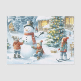 Papel De Seda Boneco de Neve de Natal Retrô e Crianças