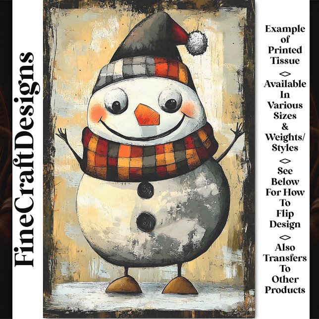 Papel De Seda Boneco de Neve Excêntrico Fofo Rústico Decoupage B (Criador carregado)
