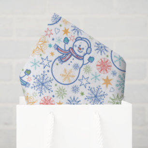 Papel De Seda Bonecos de Neve Azuis Felizes