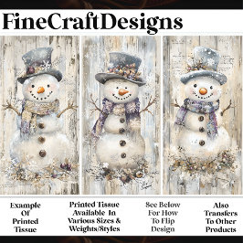 Papel De Seda Bonecos de Neve Cute Shabby Chic Azul Legal AL7 De