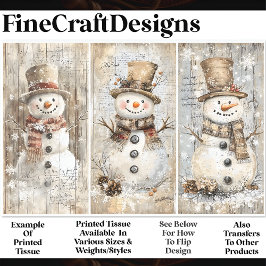 Papel De Seda Bonecos de Neve Cute Shabby Chic Bege AL8 Decoupag