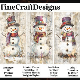 Papel De Seda Bonecos de Neve Cute Shabby Chic Bordô AL6 Decoupa