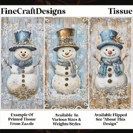 Papel De Seda Bonecos de Neve Shabby Chic Azul Dourado EL8L Deco