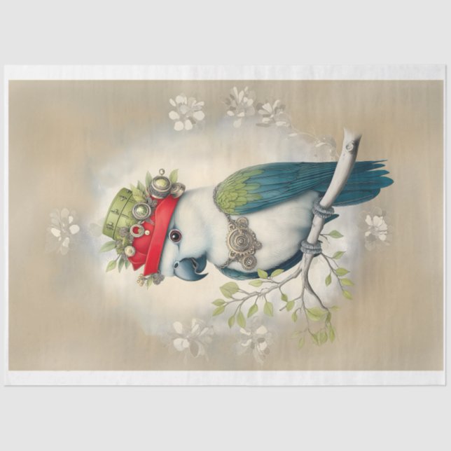 Papel De Seda Bonita Fantasy Steampunk Parrot Hat J6L Decoupage (Frente )
