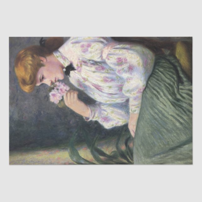 Papel De Seda Bonita Mulher Cheirando Cheiro de Flores (Reverifi (Frente )