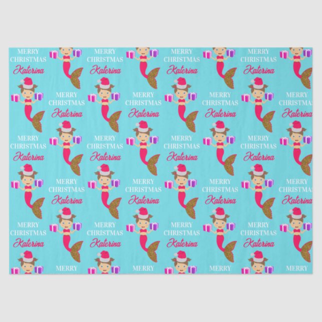 Papel De Seda Bonita Sereia de Natal Santa Chapéu no Mar (Frente )