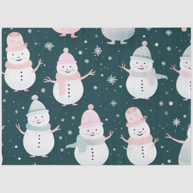 Papel De Seda Bonita Snowmen Flocos de neve Pastel Natal Negro (Frente )