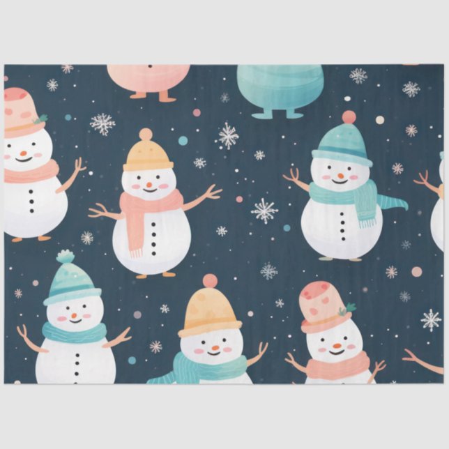 Papel De Seda Bonita Snowmen Flocos de neve Pastel Natal Negro (Frente )