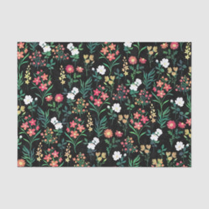 Papel De Seda Bonito Aquarela Preta Floral Botânica