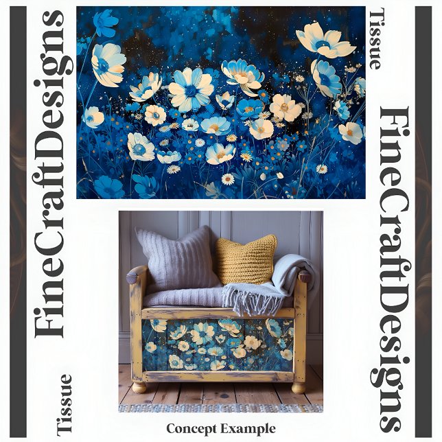 Papel De Seda Bonito Azul e Branca - Decoupage Floral à Esquerda (Criador carregado)