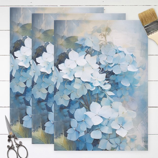 Papel De Seda Bonito Decoupage de Hydrangea de Aquarela Azul (Criador carregado)