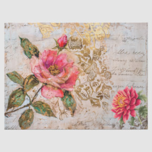 Papel De Seda Bonito Decoupage do Rosa Vintage Floral Distante