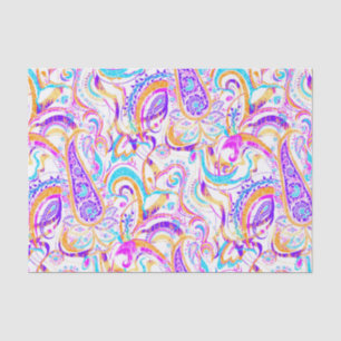 Papel De Seda Bonito desenho paisley colorido branco