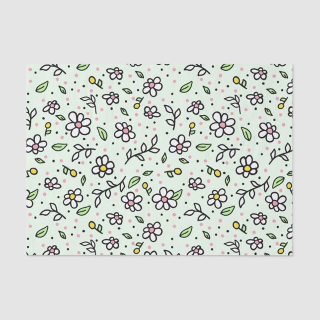 Papel De Seda Bonito Doodle Daisy Flowers Cute Girly Patterno (Frente )