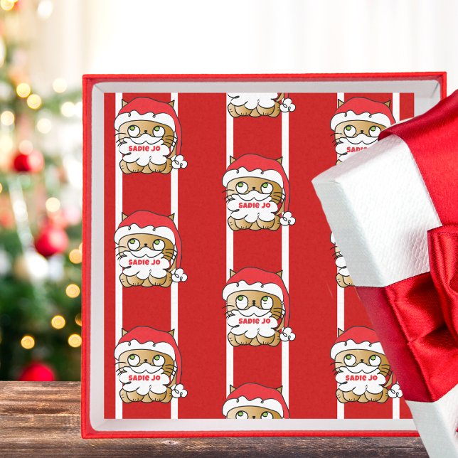 Papel De Seda Bonito, Engraçado Cartoon de Natal Gato Personaliz (Criador carregado)