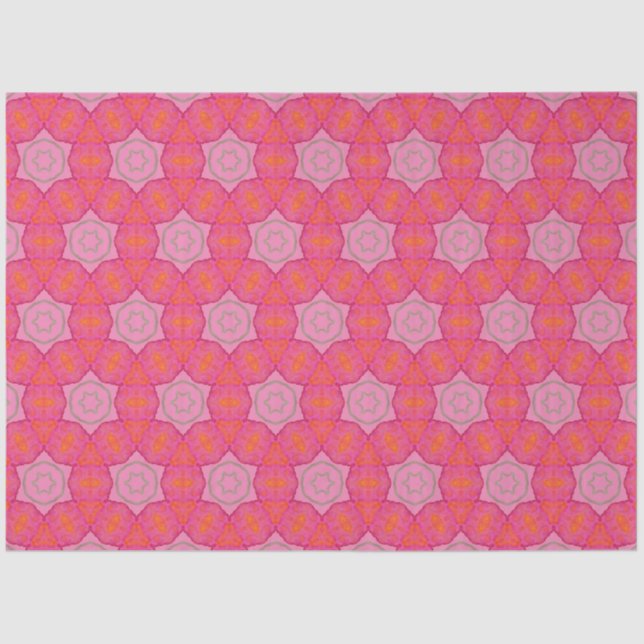 Papel De Seda Bonito estrelas rosadas rosa e laranja (Frente )