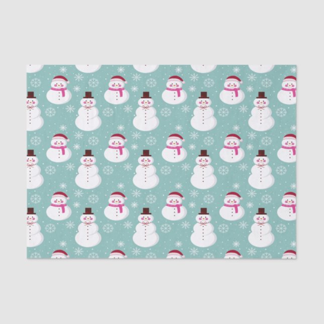 Papel De Seda Bonito Festivo Inverno Rosa Snowman Frosty (Frente )