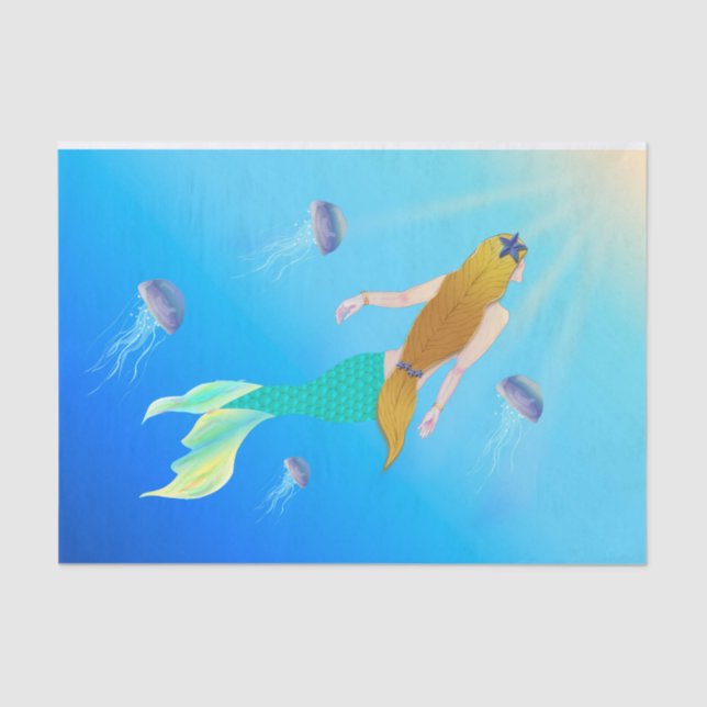 Papel De Seda Bonito Mermaid Princess Nadando na Superfície (Frente )