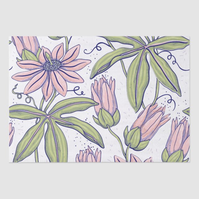 Papel De Seda Bonito padrão floral para o tempo de jantar l Rosa (Frente )