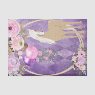 Papel De Seda Bonito Palomino Rosa e Flores Roxas Cavalo