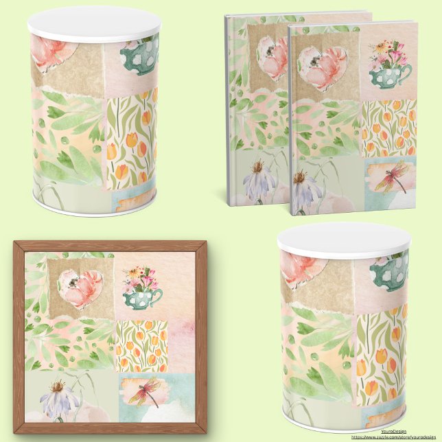 Papel De Seda Bonito pastel colagem floral Watercolor (Criador carregado)