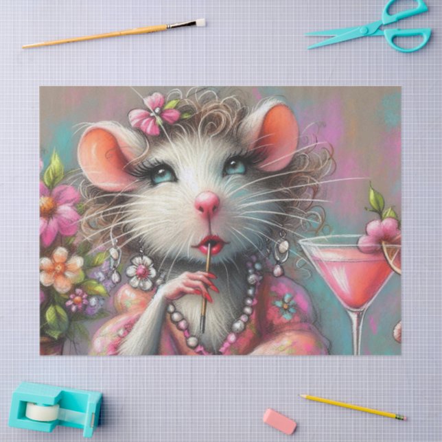 Papel De Seda Bonito Rat Lady tendo uma dissociação Martini (Arte )