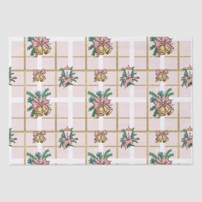 Papel De Seda Bonito Sino Geométrico e de Natal Rosa (Frente )