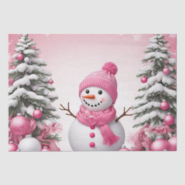 Papel De Seda Bonito Snowman e Árvores de Natal Rosa