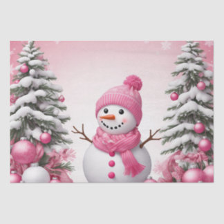 Papel De Seda Bonito Snowman e Árvores de Natal Rosa