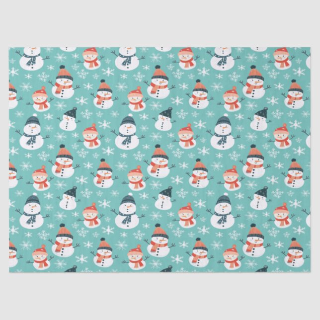 Papel De Seda Bonito Snowman Snowflake Padrão Sem Costura Natal  (Frente )