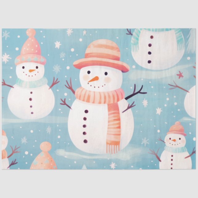 Papel De Seda Bonito Snowmen Snowflakes Ice Azul Natal (Frente )