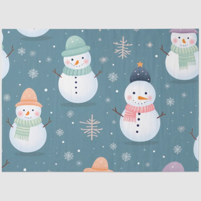 Papel De Seda Bonito Snowmen Snowflakes Natal Verde (Frente )