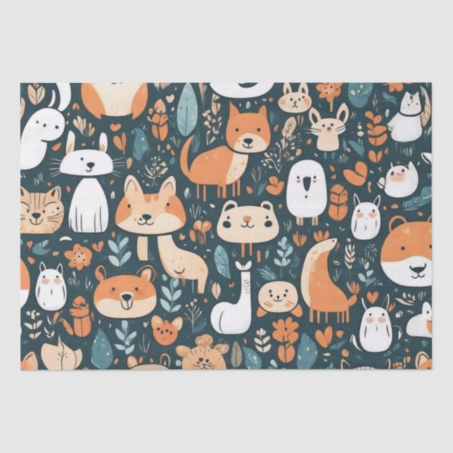Papel De Seda Bons animais divertem-se com decor design verde (Frente )
