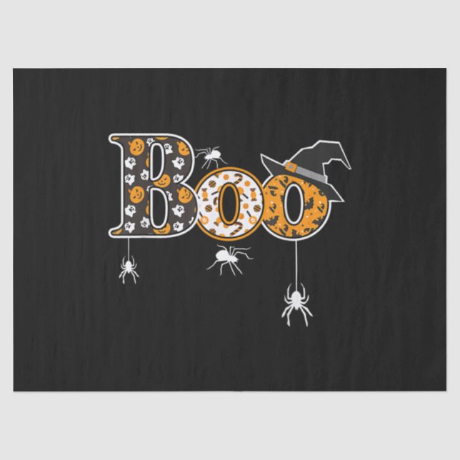 Papel De Seda Boo Com Aranhas E Halloween De Bruxas (Frente )