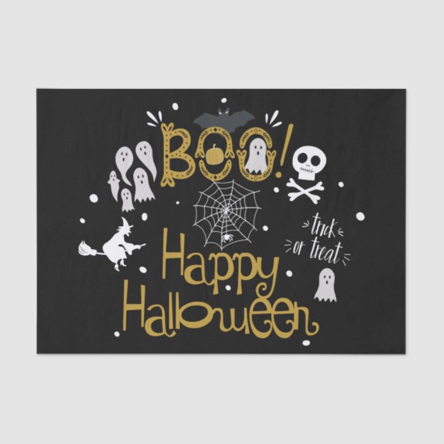 Papel De Seda Boo Happy Halloween Whimsical Custom Gift Wrap (Frente )